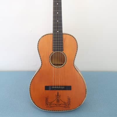 Antique Vintage 1930s Regal Parlor Guitar Project Scenic Floral Stencil Washburn Ditson Original Cloth Latch Case image 3