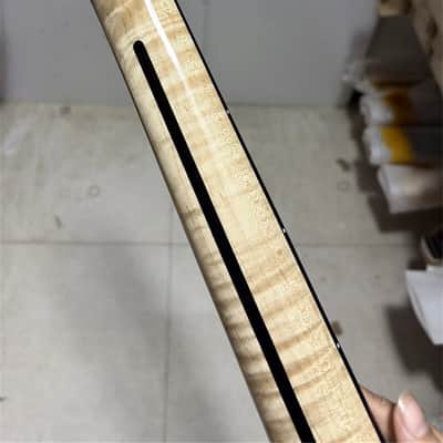 New DIY Gloss 22Frets Flame Maple Electric guitar Neck black square inlay Holes: 10 mm nut: 42mm image 5