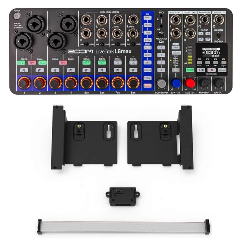 Zoom LiveTrak L6max 12-Channel Portable Digital Mixer and Recorder Bundle with ERL-6 Eurorack Adapter, Rack Mount Plates, Power Adapter, Ribbon Cable, Screws image 1