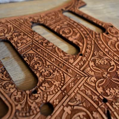Wood Pickguard for Stratocaster HSS and SSS Laser engraved Real Cherrywood with Unique Artwork image 4