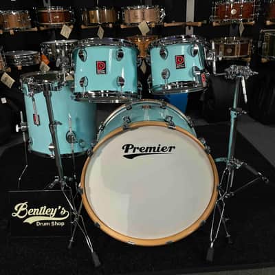 ~NEW~ Premier Elite Maple/Birch Hybrid 4-Piece 10/12/16/22 Drum Kit Set in Baby Blue Lacquer w/ Natural Gloss Bass Drum Hoops image 1