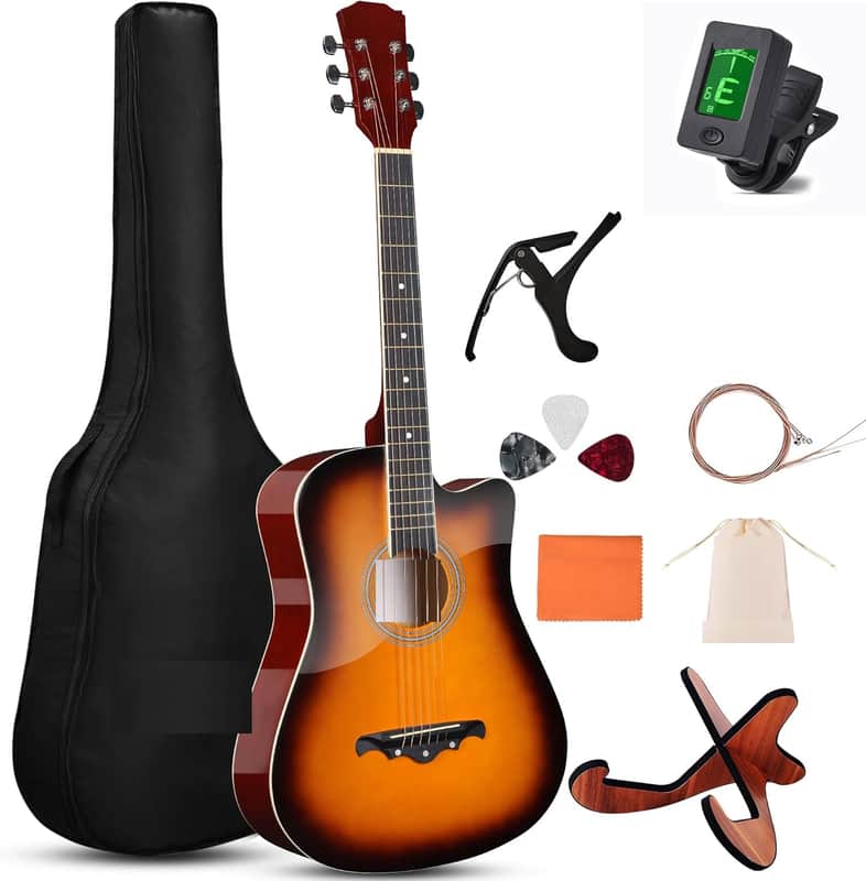 38" Inch Acoustic Guitar Bundle for Beginners Adults with Gig Bag, Strap, Steel Strings, Picks, Capos, Stand, Sunburst image 1