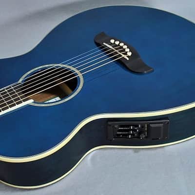 Oscar Schmidt OG8CETBL Folk Style Cutaway Acoustic-Electric Guitar - Trans Blue image 4