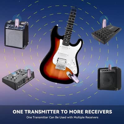 Wireless Guitar System, Transmitter & Receiver for Multiple Instruments — Electric Guitar, Bass & Keyboard, 7-Channel Rechargeable System with 6H Battery, 1/4” & 1/8” Plugs,Purple image 3