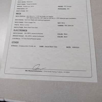 G&L L-2500 Series 750 2023 - Tangerine Metalflake image 14