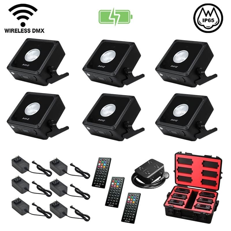 JMAZ Lighting JZ1043 MAD PAR PUCK 6PK 20W RGBAL+C LED Battery Powered Outdoor Uplight Kit image 1