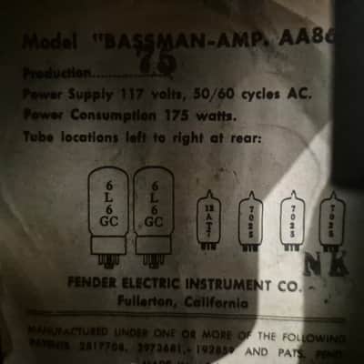 1964 Fender Bassman AA864 2-Channel 50-Watt Guitar Amp Head image 10