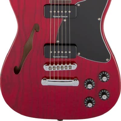 Fender Jim Adkins JA-90 Telecaster Thinline Electric Guitar. Laurel FB, Crimson Red Transparent image 1
