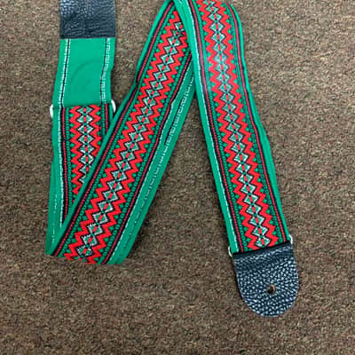 VINTAGE Green and Red pattern STRAP for GUITAR with metal buckle image 1