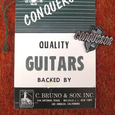 1960's Conqueror Guitar Metal Headstock Badge With Warranty Hang Tag image 4