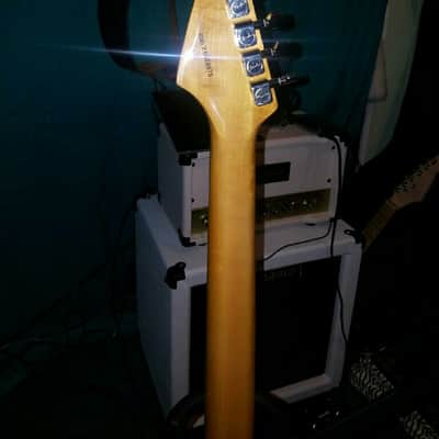 Fender Strat Locking Trem Neck Thru Burl Top Trans Cherry Brust image 8