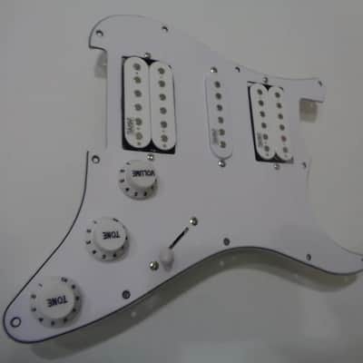 Handmade prewired HSH neodymium Strat pickguard with HB split switch TR BL and mid PU cutoff switch. image 4