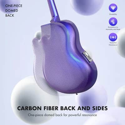 Acoustic Electric Guitar Kit - 41” Carbon Fiber Adult Beginner Set with Bag and Strap Built-In Pickup Rich Resonance & Warm Tone for Performance Ready, Pearl Blue-Purple Finish image 2