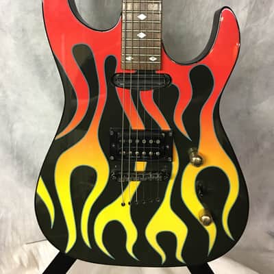 B.C. Rich ASM body art collection "Torchy" Black with flame graphic image 2