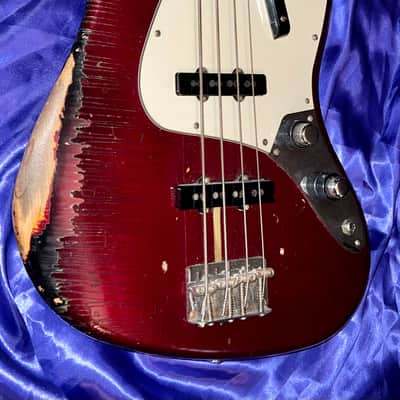 1984 Fender Fullerton Reissue 1962 Jazz Bass Factory Candy Apple Red over Three Tone Burst image 4