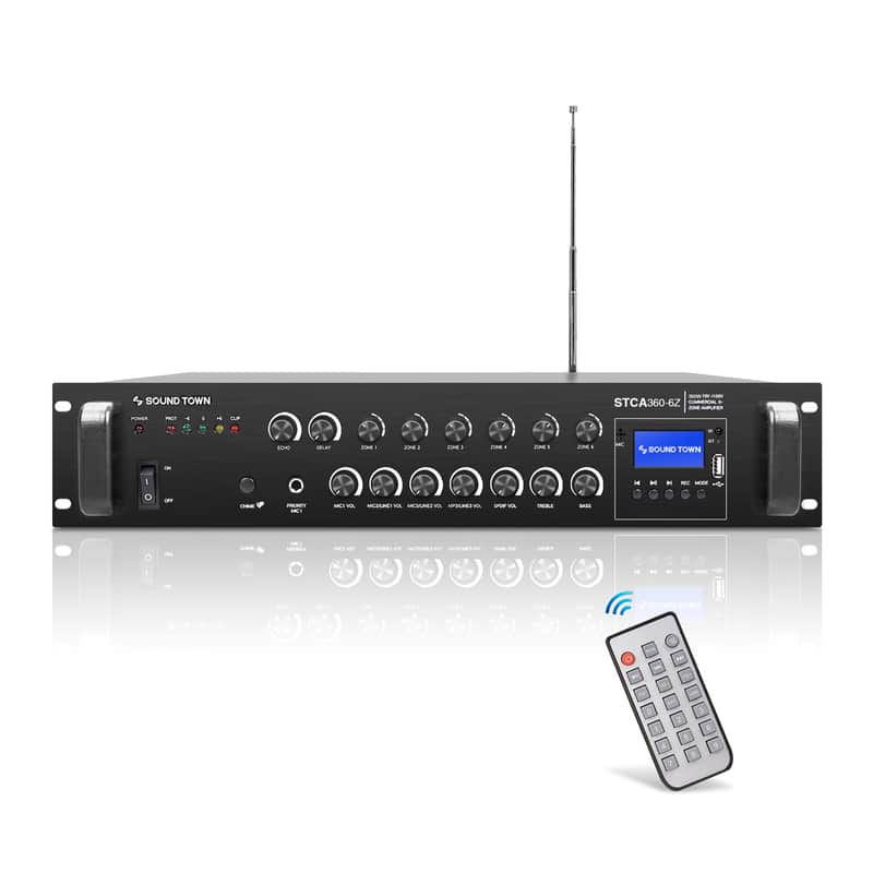 STCA360-6Z | 360W 6-Zone 70V/100V Commercial Power Amplifier with Bluetooth, Optical, Phantom Power, for Restaurants, Lounges, Bars, Pubs, Schools image 1