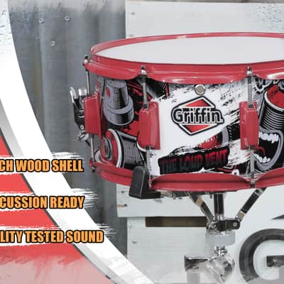 Griffin Birch Wood Shell Snare Drum - 14" x 6 - 5" with Custom Graphic Wrap (Limited Edition) - Percussion Musical Instrument with Drummers Key for Students & Pros 8 Tuning Lugs & Snare Strainer image 6