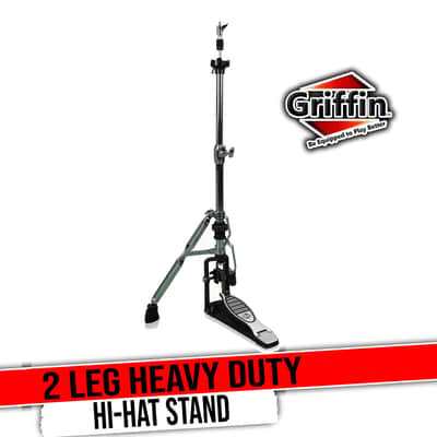 GRIFFIN 2 Leg Hi-Hat Stand (QuickAction X Series) – For Heavy Duty Cymbals, Double Braced Chrome Base Converts to No-Leg Mount for Drummers with Drum Key image 1