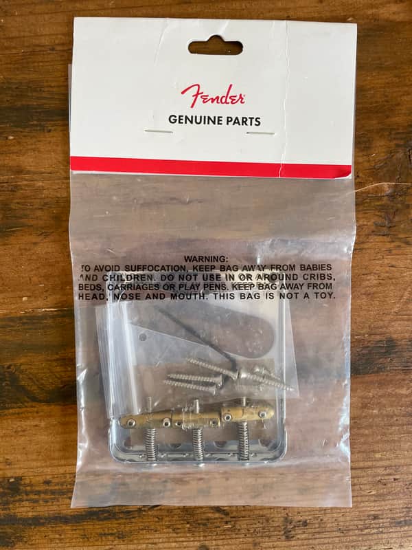 Fender 099-0808-000 3-Saddle Top-Load / String-Through Telecaster Bridge with Compensated Brass “Bullet” Saddles 2020s - Chrome / Brass image 1