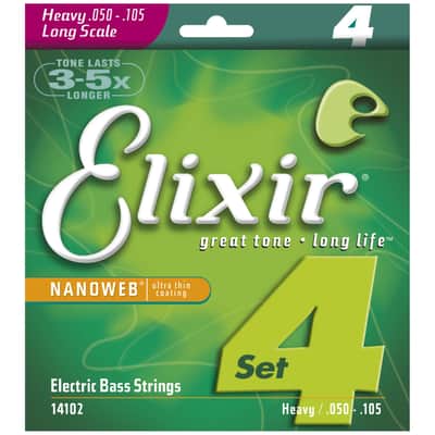 Elixir 14102 Nanoweb Nickel Plated Steel Long Scale Electric Bass Strings - Medium (50-105)