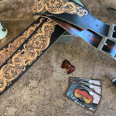 Custom Tooled Leather Sheridan Style Floral Guitar Strap 2.5" SuedeSkinTools image 3
