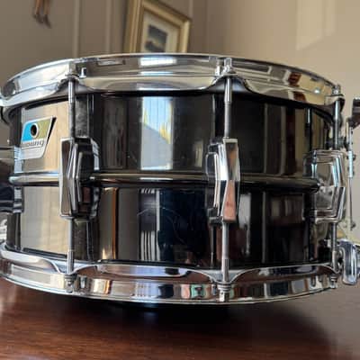 1979 Ludwig Black Beauty Super-Sensitive 6.5x14" 10-Lug Brass Snare Drum with Pointed Blue/Olive Badge 1977 - 1979 - No. 419 Black Nickel-Plated Super Sensitive image 10