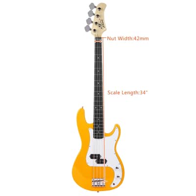 Glarry Yellow GP Electric Bass Guitar w/20W Amplifier image 5