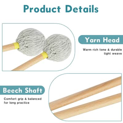 Professional Marimba Mallets -M1 Soft Yarn Heads with Beech Wood Handle Keyboard Percussion Accessories for Xylophone Glockenspiel Vibraphone with Professionals and Advanced Players image 4
