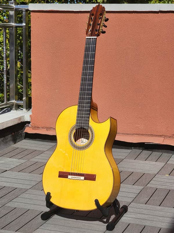 David Martinez Cabanillas Flamenco Guitar Cutaway Blanca with TWO Carlos Juan Amplification Systems!!! image 1