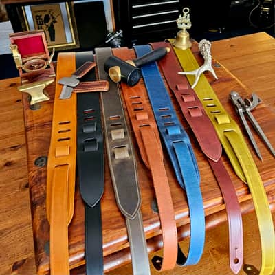 "Arthur" - Handmade Lyvenden distressed leather guitar strap - Ocean Blue image 10