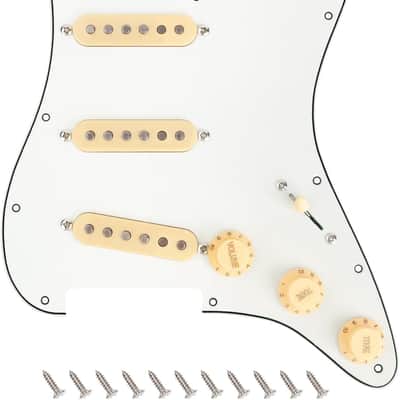 3Ply Loaded SSS Pickguard Vintage F '60s Tones Prewired Strat Pickguard with Staggered Alnico 5 SSS Single Coil Pickups for Fender Stratocaster Style Electric Guitars JT/HBZC-01 Vintage White image 1