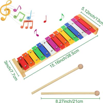 15 Tone Xylophone Glockenspiel Colorful Wooden Xylophone with 2 Mallets, Music Instrument for Beginner image 2