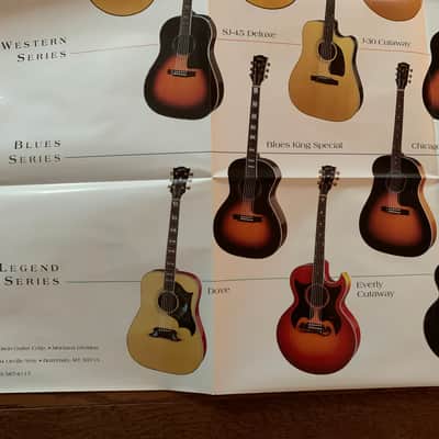 Gibson Fold Out Brochure B.B King Poster 90’s J-200 100 Xtra 30 45 chicago 35 SJ 30 Blues King Electro L-00 image 5
