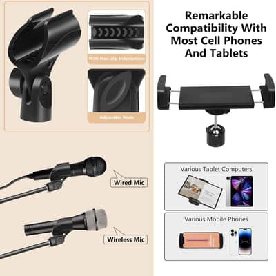 Mic Stand,6 In 1 Microphone Stand Floor Boom Mic Stand, Support Boom Gooseneck Mic Clips Tablet Phone Holder Any Combination With Mic Stand Bag image 3