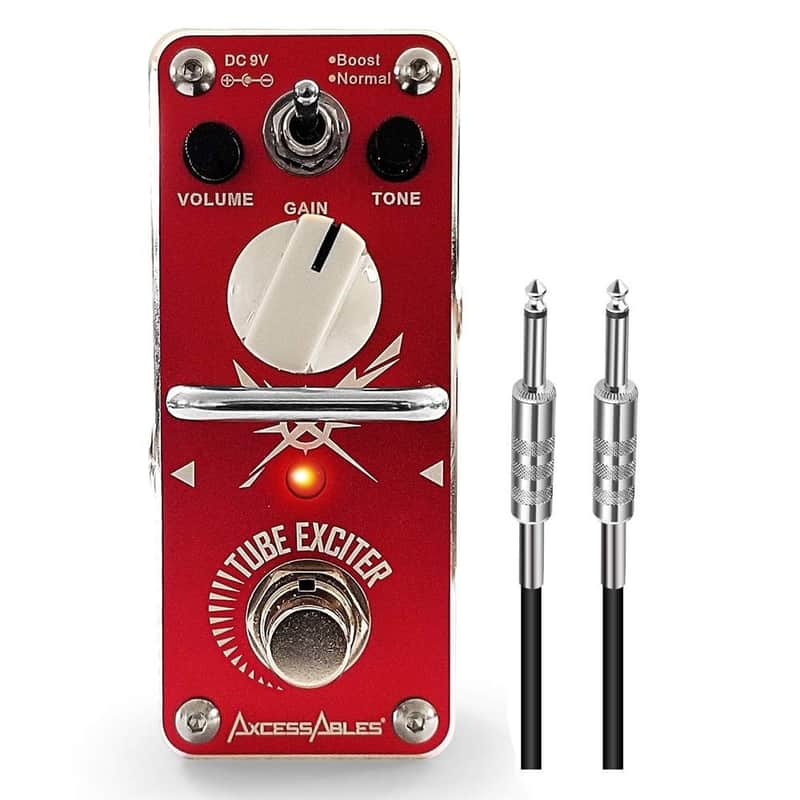 AxcessAbles Tube Exciter Overdrive Guitar Effects Pedal | Mini Analog Distortion Stompbox with Boost & Normal Modes, Volume, Tone, Gain Controls for Electric Guitar | Includes Cable image 1