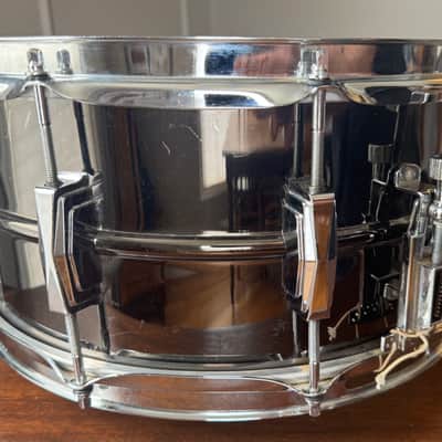 Vintage 70’s 6.5” Black Beauty Ludwig No. 417 6.5x14" 10-Lug Brass Snare Drum Pointed Blue/Olive Badge 1977 - 1979  Black Nickel-Plated Original Heads dB-300 dB-1250 image 5