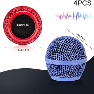 4PCS Beta58A Mesh Microphone Heads, Microphone Head Replacement, Microphone Grille Ball Head With Inner Foam, Beta 58A Steel Wireless Mic Head Cover, Round Microphone Head Grill - Mulitcolor image 2
