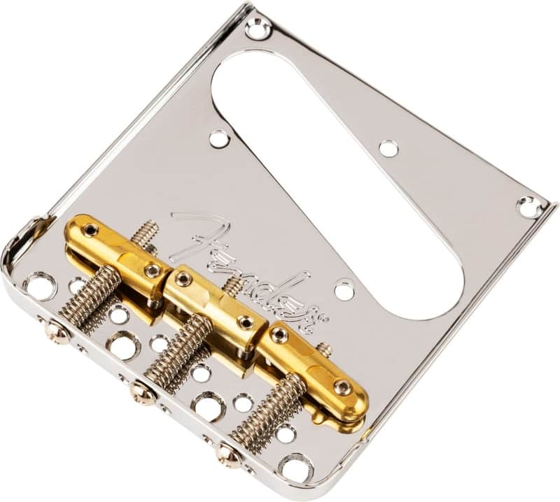 Fender 099-0808-000 3-Saddle Top-Load / String-Through Telecaster Bridge with Compensated Brass “Bullet” Saddles image 1