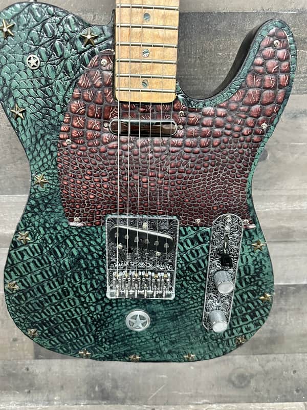 Custom Telecaster Style Guitar Tooled Alligator Leather Art Top image 1