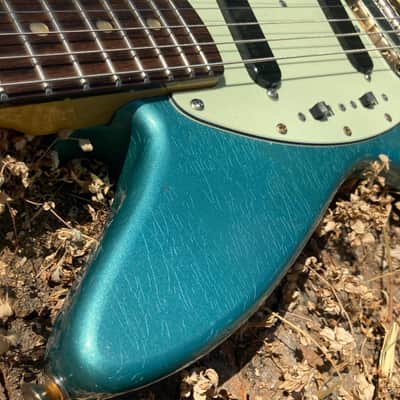Fender/Warmoth Jag-Stang (w/ Contours) - Teal Green Metallic RELIC by Copacetic Customs image 4