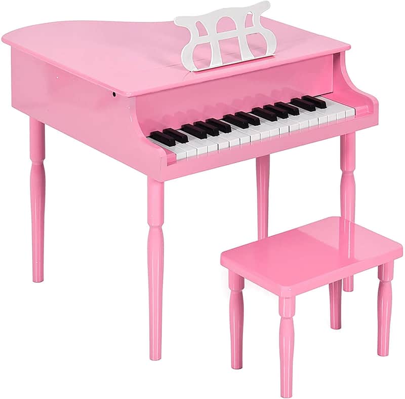 Classic Wooden 30-Key Mini Grand Piano Musical Instrument For Kids with Bench Pink image 1