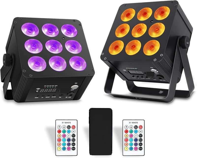 Rechargeable Stage Par Lights,54W RGBWA+UV 6IN1 Battery Powered Uplights with Wireless 2.4G App Control,Led DJ Par Can Lighting with Sound Activated & Remote Control for Bars Band (2PCS) image 1