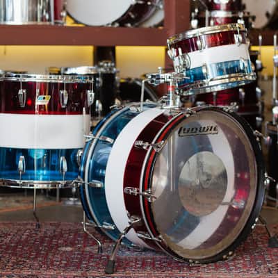 Ludwig 1970s Ludwig Vistalite Kit in Red, White, and Blue - 14x22, 16x16, 8x12 image 1