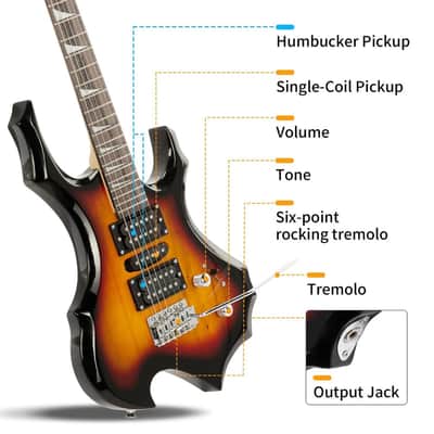 Flame Shaped Electric Guitar Starter Kit 6 Strings, w/Guitar Bag 20W AMP Sunset image 2