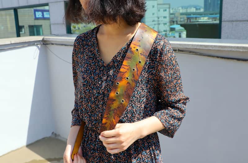 burnyblack vintage distressed guitar strap - big dipper green/brown/yellow image 1