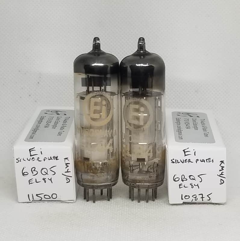 **RARE** Ei EL84/6BQ5 KM4 Silver Plate Very Well Matched (5.4%) Pair NOS image 1