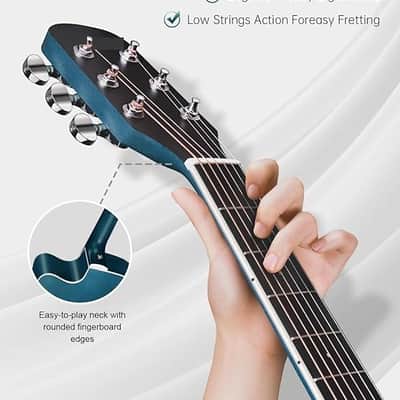Solid Top Dreadnought Acoustic Guitar 41 Inches Spruce Guitar Beginner Bundle with Book, Padded Bag, Strings, Picks, Hexwrench, Strap, Polishing Cloth, Blue image 3
