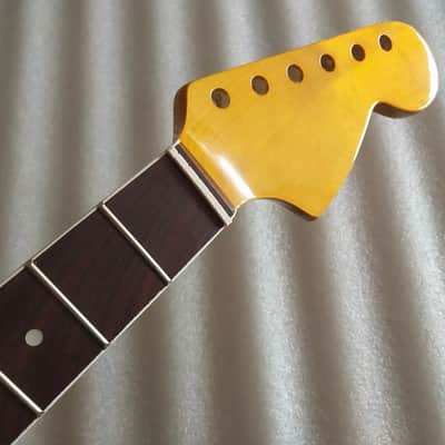 Glossy Yellow Guitar Maple Wood Strat Style Neck, 21 Frets Rosewood Fingerboard image 1