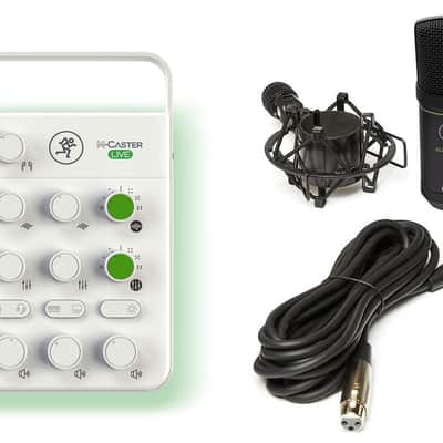 Mackie M Caster Live White Streaming Podcasting Smartphone/USB Mixer+EM-91C Mic image 1