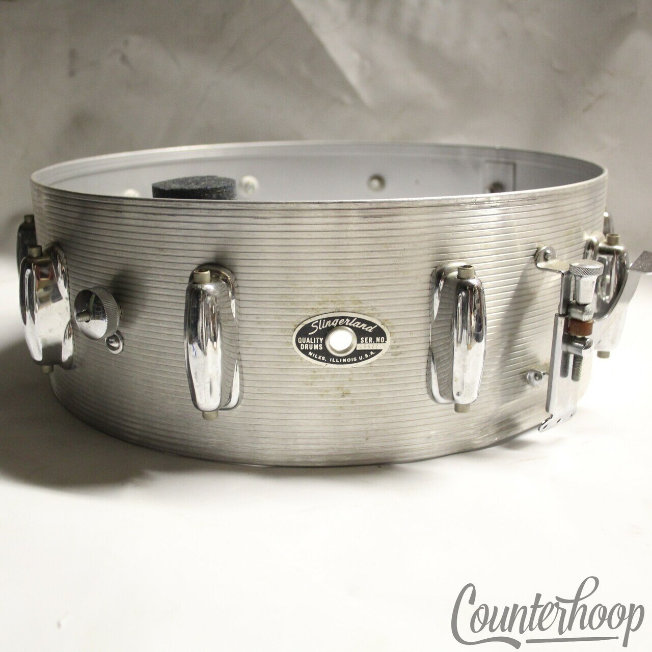 Slingerland 14x5"Ribbed Aluminum Snare Drum 10Lug Niles,IL USA Vintage70s No.140 — main photograph